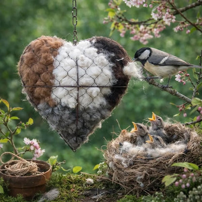 🕊️ Handmade Alpaca Fiber Bird Nesting Heart